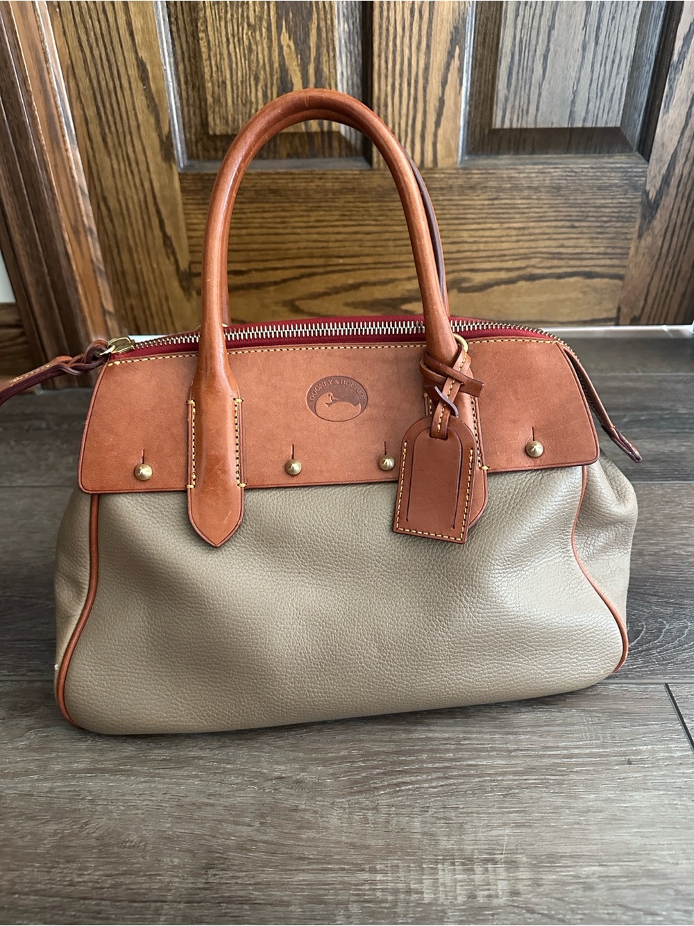 Dooney & Bourke Leather Satchel Handbag in Tan and Brown